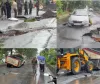 सूरत में चार इंच बारिश से धंसी नई सड़क, 3 करोड़ की परियोजना पर उठे सवाल