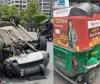 सूरत :  वेसू में तेज रफ्तार कार ने रिक्शा को मारी टक्कर, दोनों वाहन पलटे; चालक फरार, सीसीटीवी में कैद हुई घटना