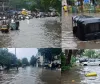 सूरत : शहर में दो घंटे में चार इंच बारिश, घुटने तक पानी में फंसी गाड़ियां