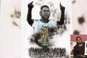विश्व कप जीतने के बाद कटक के स्मोक आर्टिस्ट ने बनाई फुटबॉलर लियोनेल मेसी की स्मोक तस्वीर 