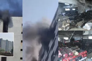 सूरत : सारोली स्थित कुबेरजी टेक्सटाइल वर्ल्ड मार्केट की 12वीं मंजिल पर भीषण आग