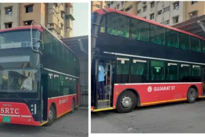 सूरत : चुनावी माहौल में सूरत की सड़कों पर दौड़ी डबल डेकर इलेक्ट्रिक बस