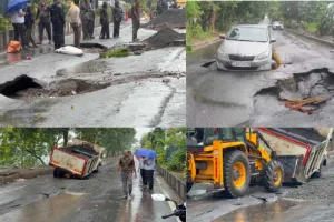 सूरत में चार इंच बारिश से धंसी नई सड़क, 3 करोड़ की परियोजना पर उठे सवाल