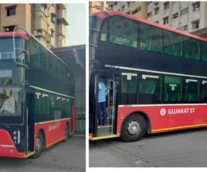 सूरत : चुनावी माहौल में सूरत की सड़कों पर दौड़ी डबल डेकर इलेक्ट्रिक बस