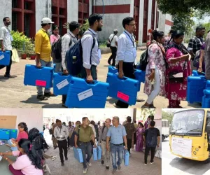 सूरत : चुनाव सामग्री का वितरण पूरा, कड़ी सुरक्षा के बीच EVM मशीनें पोलिंग स्टेशनों तक पहुंचीं