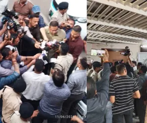 सूरत : नासिरनगर तोड़फोड़ विवाद के बीच तापी भवन में हंगामा, मीडिया कर्मियों और मार्शलों में झड़प