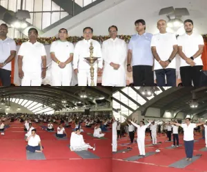 सूरत : 12वें अंतरराष्ट्रीय योग दिवस पर सामूहिक योगाभ्यास, केंद्रीय मंत्री सी. आर. पाटिल ने दिया स्वस्थ जीवन का संदेश
