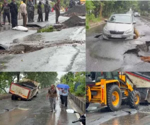 सूरत में चार इंच बारिश से धंसी नई सड़क, 3 करोड़ की परियोजना पर उठे सवाल